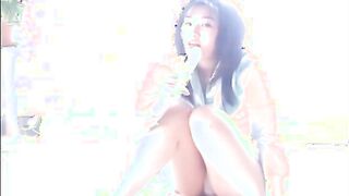 Super hot Japanese babe sucking a dildo