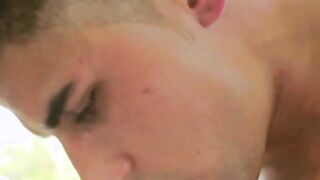 Gay eats oiled up cock