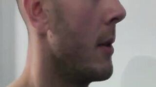 Tattoed bear gives hot bj to stud