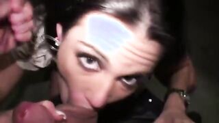 Brunette in sexy lingerie eagerly sucks cock