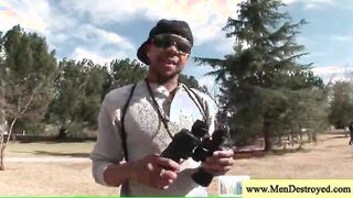 Exploring a park black guy