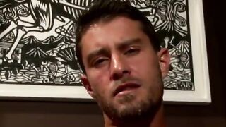 Hot jock pulls his cock after oiling up