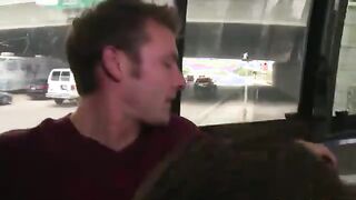 Cute hotty loves to blow cock on a bus