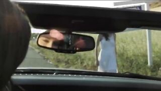 italian lesbians eating on the car