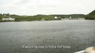 Big tits blonde showing off her curves on a boat and rides dick