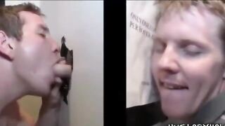 Straight guy comes on gay guys face through the gloryhole