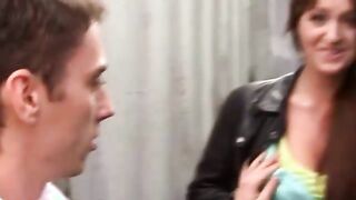 Cute girl convinced to suck two cocks in a back alley