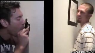 Babes place taken by horny gay guy in the gloryhole booth