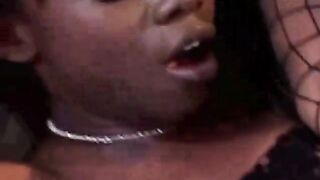 Black stud gets her legs up to fuck her better on the sofa