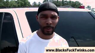 Outdoor twink sucks cock