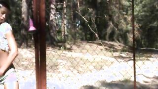 czech beauty teasing outside