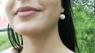 Smoking hot European amateur brunette convinced to have outdoor sex for money