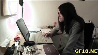 Naughty hottie raises her long legs and begins feeling how piece of meat