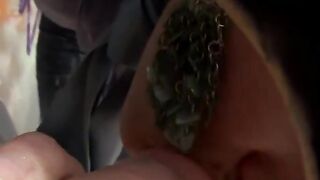 Blonde slut licks fake cock