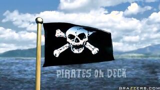 Horny Blonde Chick Gives BJ To One Pirates' Huge Cock