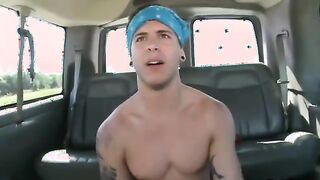 Brunette slut with great tits makes guy try gay dick