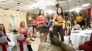 Bunch of horny ladies play with stripper hard cocks