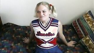 View a hot cheerleader riding a large cock during a live audition.