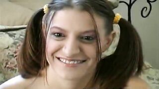View babe with pig tails ride cock during an actual porn interview.  