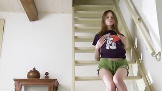 Skinny super teenager showing her pink