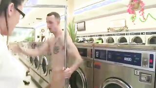 Clothed milfs swallow dick at laundrette