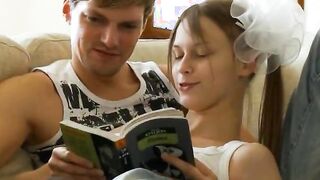 Busty teen fucking on the parents bigbed