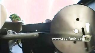 Chick with white lace stockings gets fucked hard by different fucking machines while getting off 