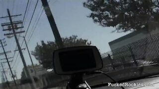 Delicious amateur chick spreads her long legs and takes it really hard