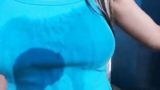 Pretty blonde amateur babe flashing and facial