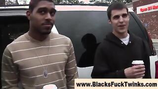 Cute white twink sucks a hard black cock