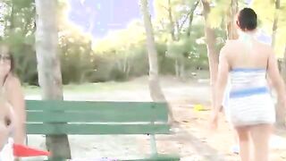 Hot cfnm chicks suck dick on beach and get cumshot surprised