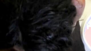 Ebony slut get fucked on their bathroom counter by a white guy