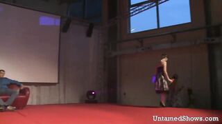 Attractive stripper giving a hot lap dance and exposing her round curves  