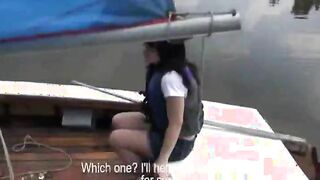 Brunette amateur babe payed for flashing tits and pounded 