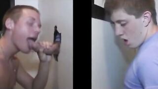 Straight dude creams into a gay mouth