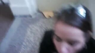 Hot young brunette gets throat fucked from lucky guy