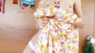 orange panties and glass vibrator