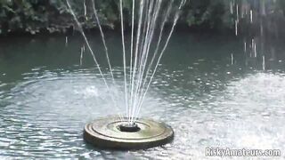 Cute girl next door with sexy ass and huge tits stripping in public