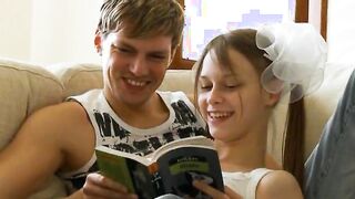 titty brunette riding on cock