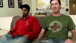 White gay sucks interracial cock