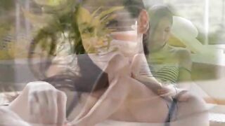 brunette teasing pussy on couch