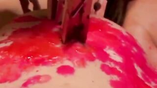 Desperate asian whore gets body covered in wax