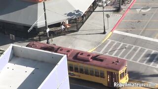 Slutty amateur girls stripping down naked and paying with their hot bodies in public