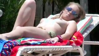 Naughty teen blonde gf banged outdoor by the poolside