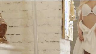 hot blonde finger before camera