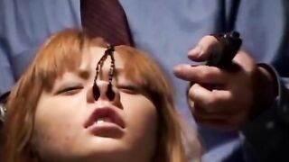 Asian slut gets nipple treatment and wax over her body