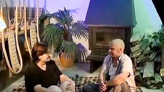 62 year old fat and hairy next door grandma meeting with her young lover for some quick afternoon fucking. After some hard forced headfucking they switch to some good fucking on the floor. After pleasing her old gap her gets her permission to spray her ug