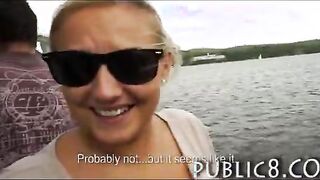 Huge tits amateur fuck and facial in public