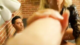 Bukkake babe takes real cock