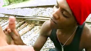 Black gangster tasting a white dick